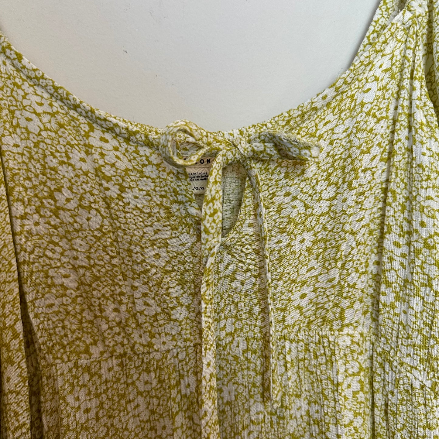 Billabong Secret Garden Mini Dress Short Sleeve Green Floral Square Neck Large