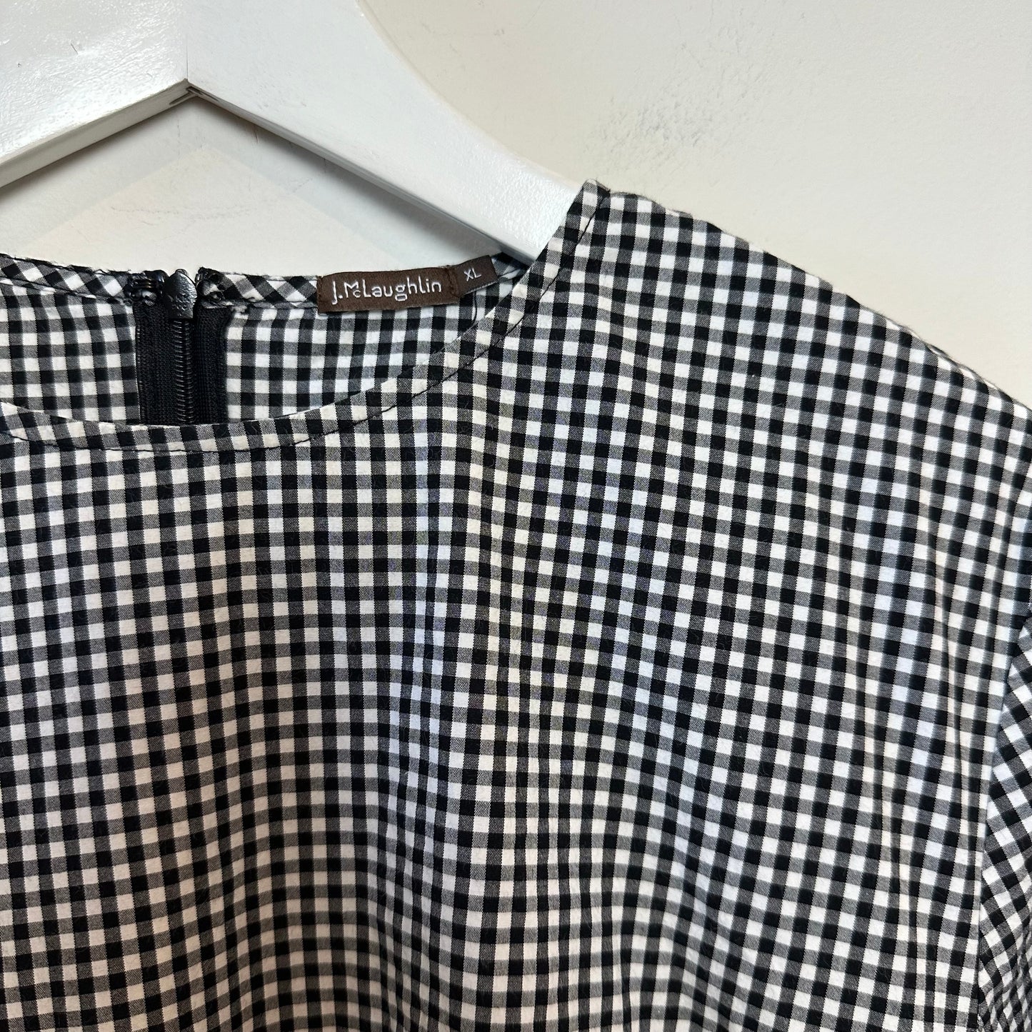 J. McLaughlin Presley Blouse Black and White Gingham Top Bell Sleeves XL