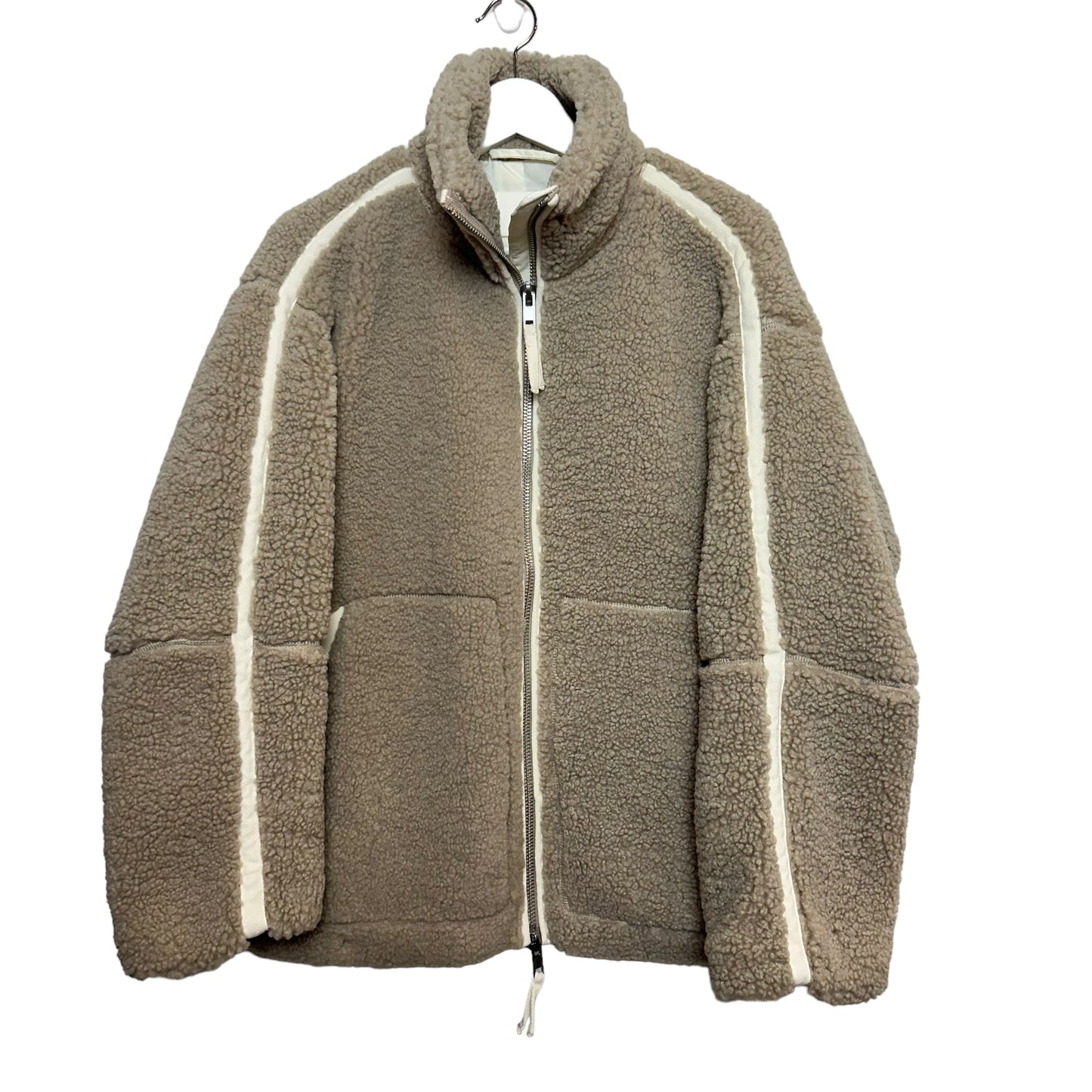 H&M Teddy Bear Jacket Zip Up Beige Neutral Zip Stand Up Collar Small