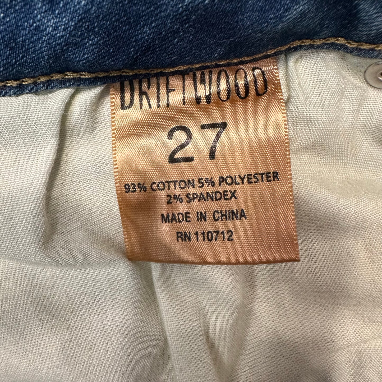 Driftwood Colette Jeans Mid-Rise Slim Straight Stretch Cropped Raw Hem 27