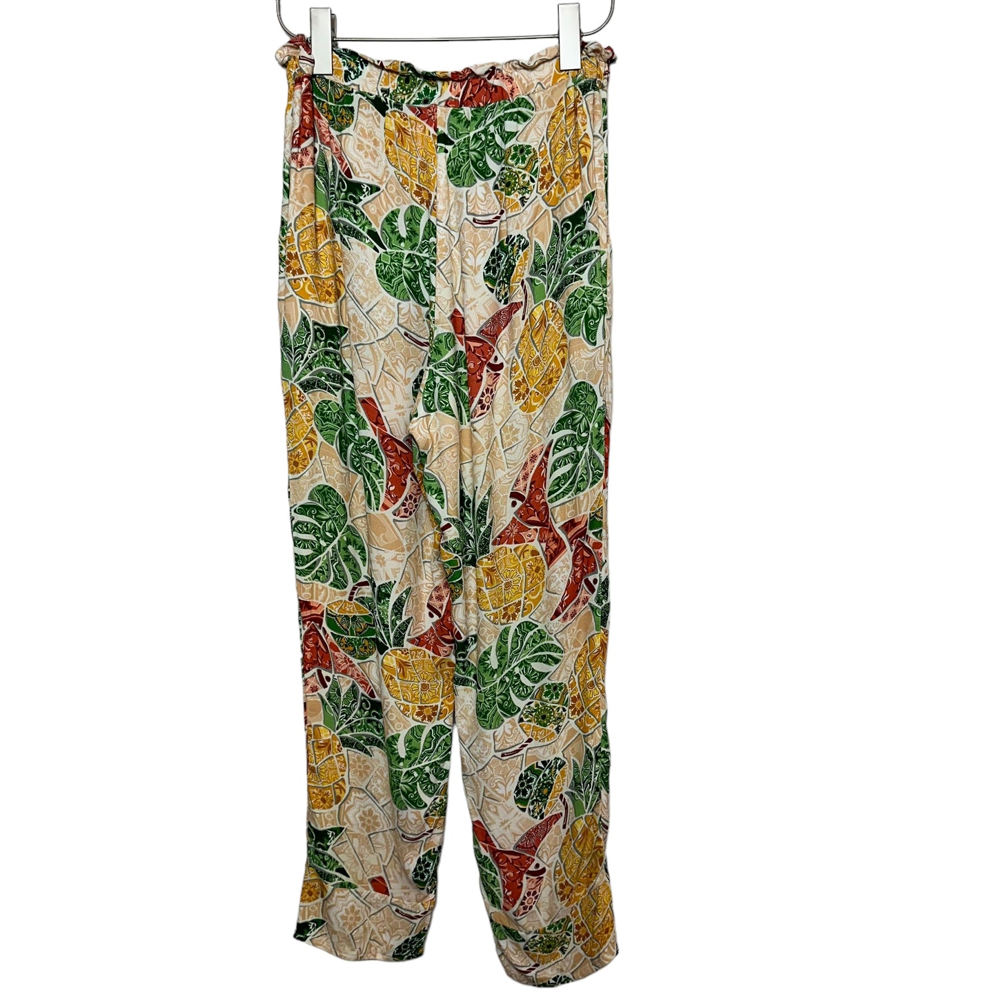 Farm Rio Anthropologie Mosaic Tapered Pants Pull On Tropical Green Cropped XS