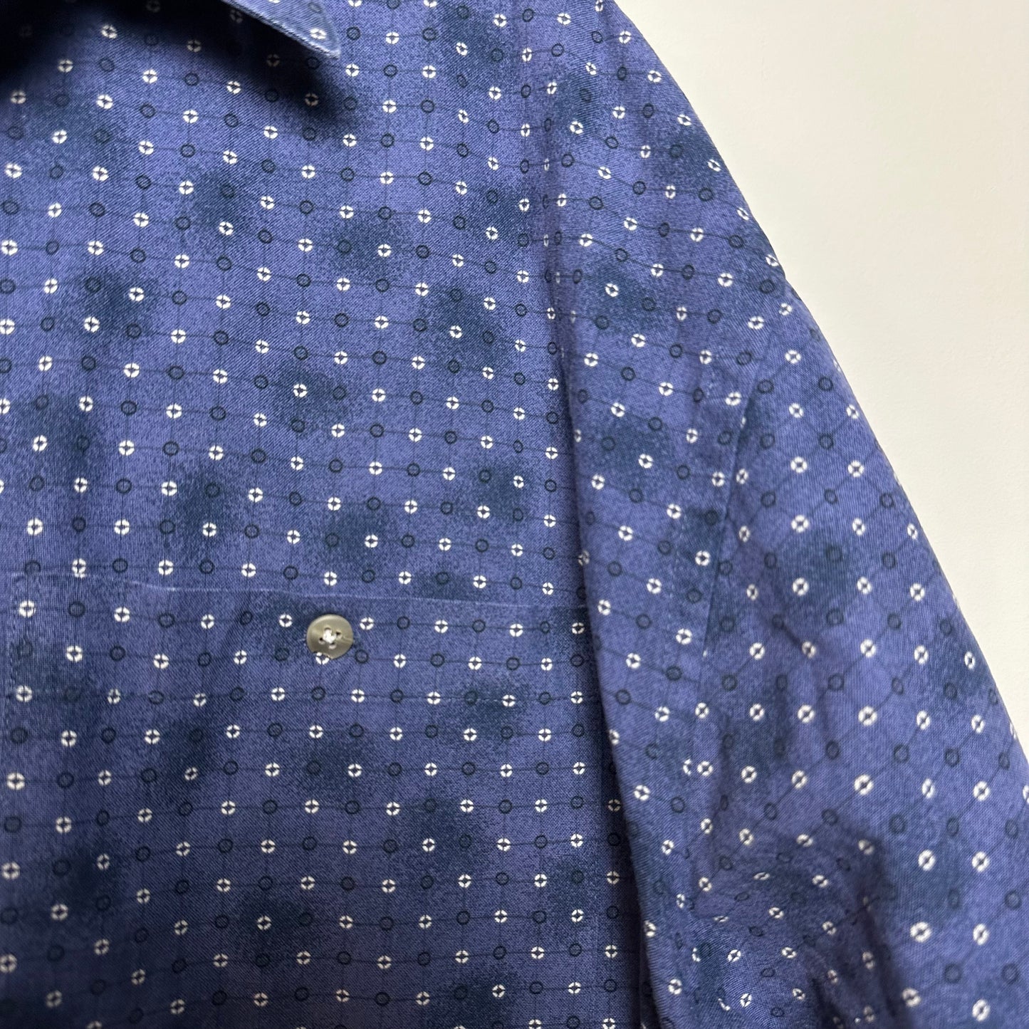 Vintage 90s Pierre Cardin Button Down Collared Shirt Blue Geometric Cotton XL