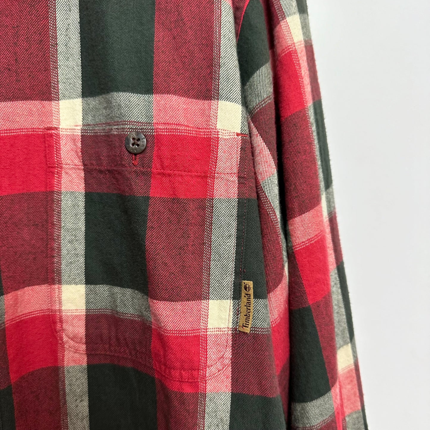 Timberland Flannel Shirt Button Down Plaid Checkered Red Green Cotton Large