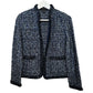 St. John Tweed Blazer Evening Jacket Blue Black Stand Collar Patch Pockets 8