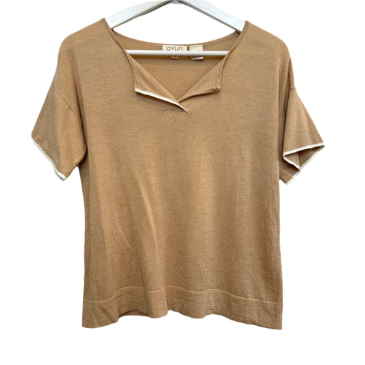 Oyun Split Neck Tee Knit Loungewear Sleep Camel Short Sleeve Organic Cotton Medium