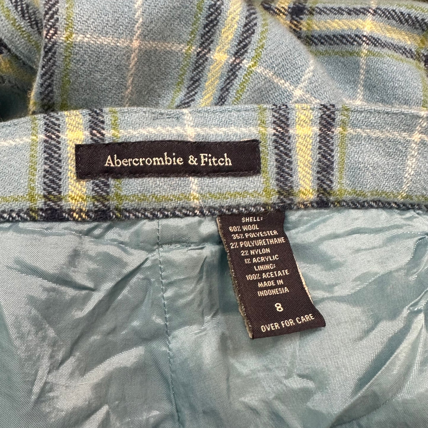 Vintage Y2K Abercrombie & Fitch Wool Blend Plaid Pants Blue Green 8