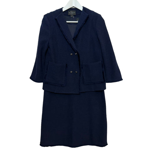 St. john Boutique Exclusive Knit Blazer Jacket and Dress Set Navy Blue 6