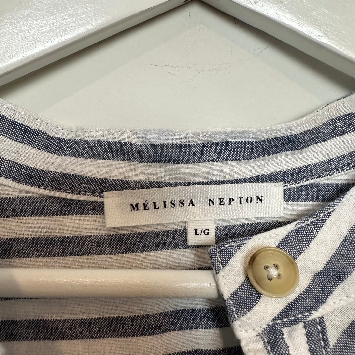 Melissa Nepton Orli Striped Blouse Top Long Sleeve Navy Linen Cotton Large