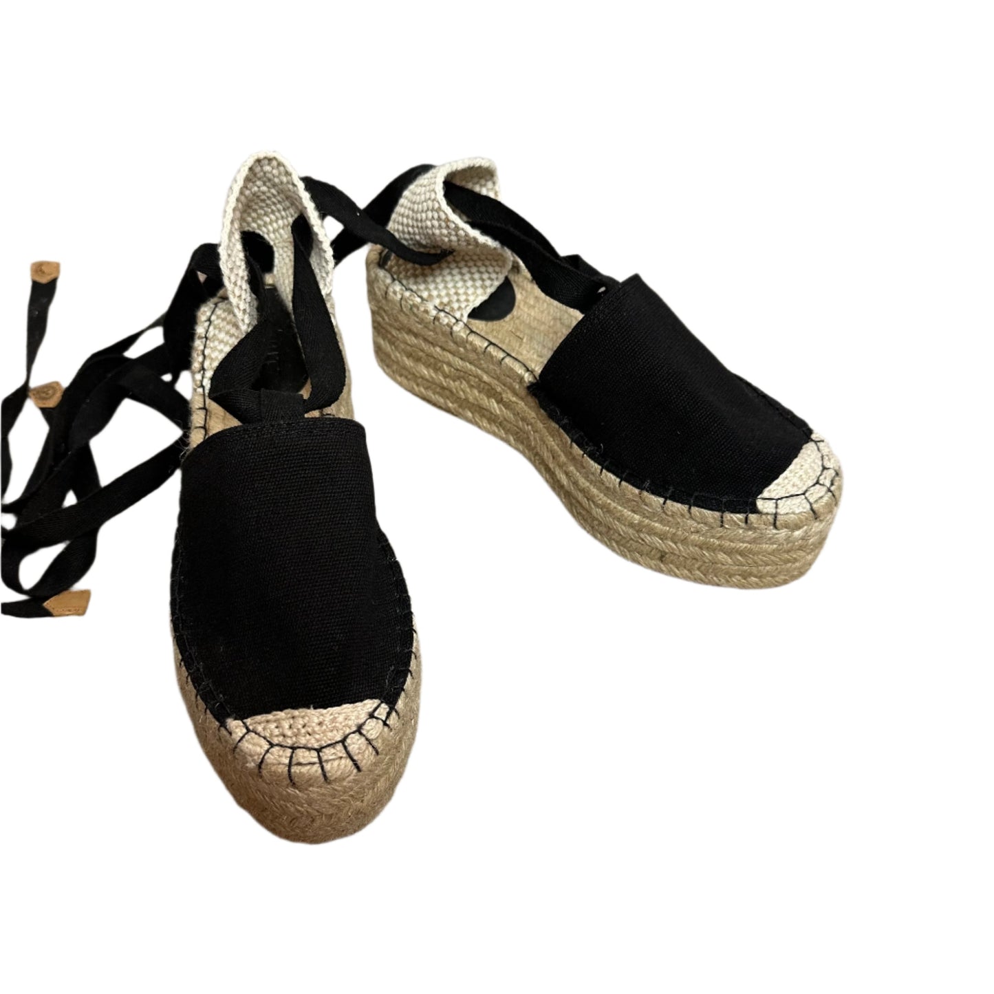 Schutz Greeca Casual Espadrille Platform Black Raffia Wrap Around 9