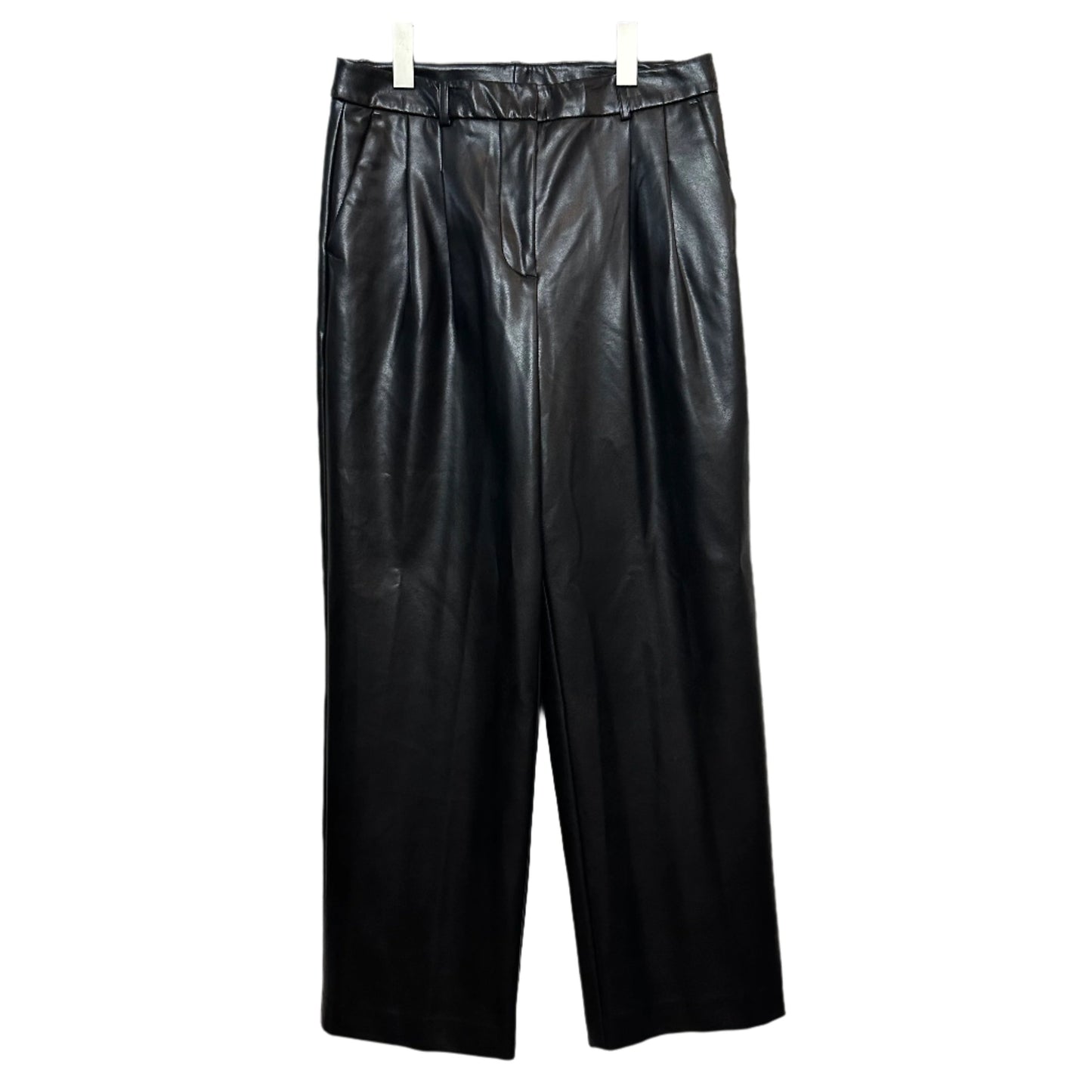 Worthington Faux Leather Trouser Pants Black Wide Leg High Rise Pleated Baggy Loose 6