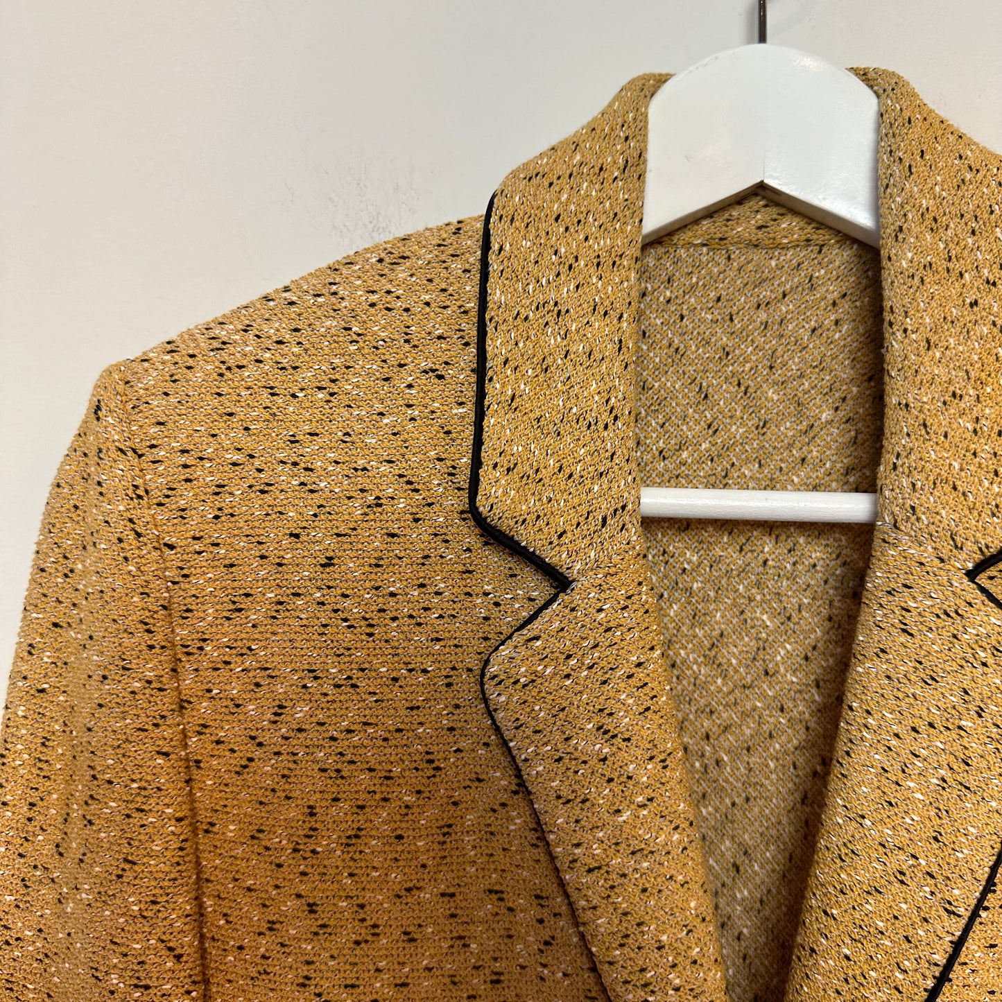 St. John Knit Blazer Jacket Long Topper Yellow Gold Tweed