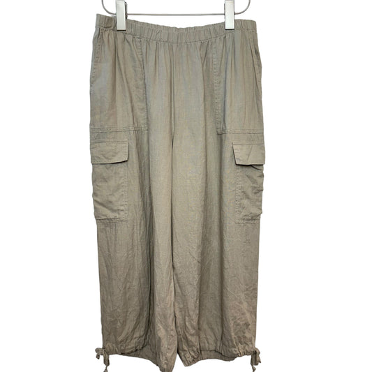 Flax Linen Cargo Pants Tan Beige Pull On Cropped Capri Medium