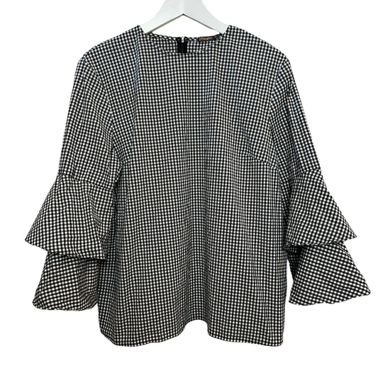 J. McLaughlin Presley Blouse Black and White Gingham Top Bell Sleeves XL