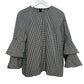 J. McLaughlin Presley Blouse Black and White Gingham Top Bell Sleeves XL