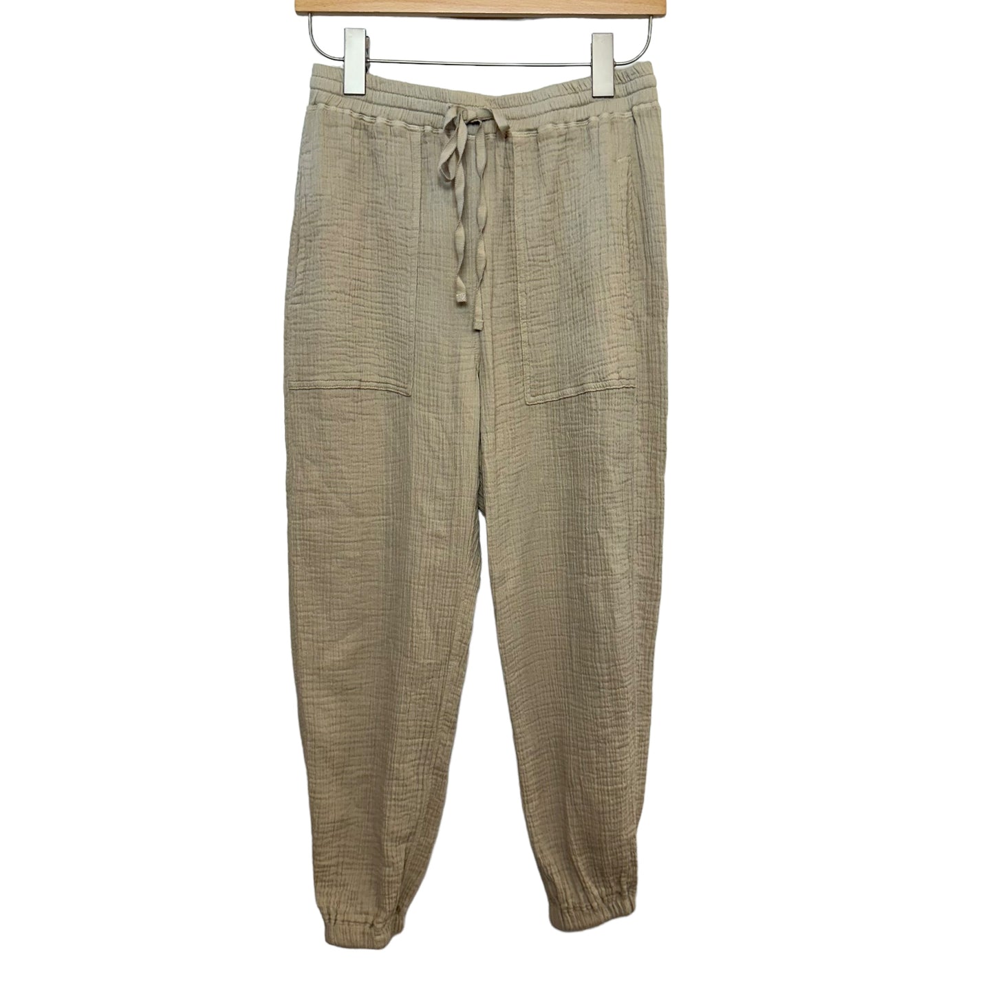 Raquel Allegra Gauze Cameroon Pant Jogger Cotton Tan Beige Pull On Small