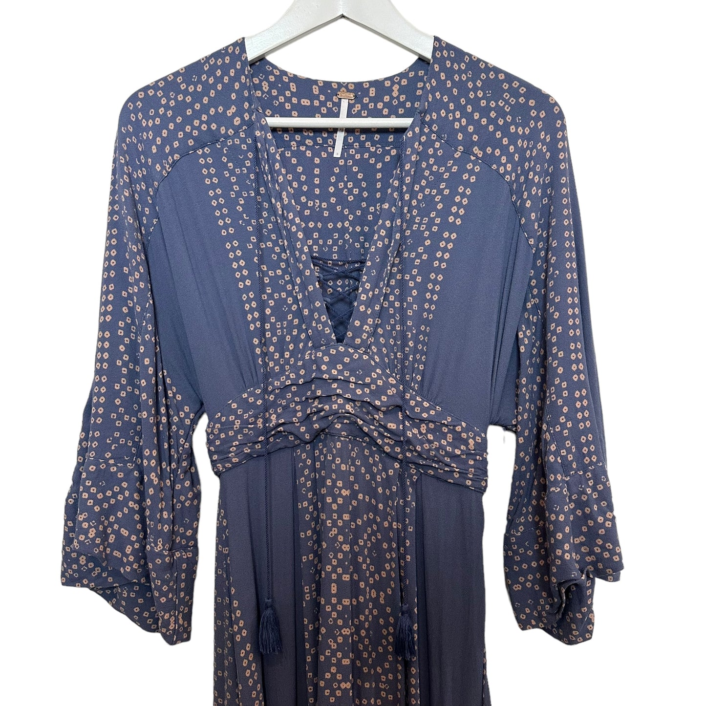 Free People Modern Kimono Maxi Dress Lace Up Blue Empire Waist 0