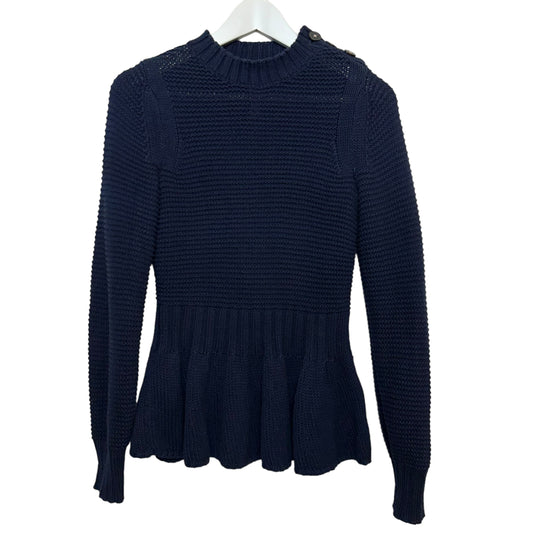 La Vie Rebecca Taylor Merino Peplum Sweater Pullover Navy Blue XS