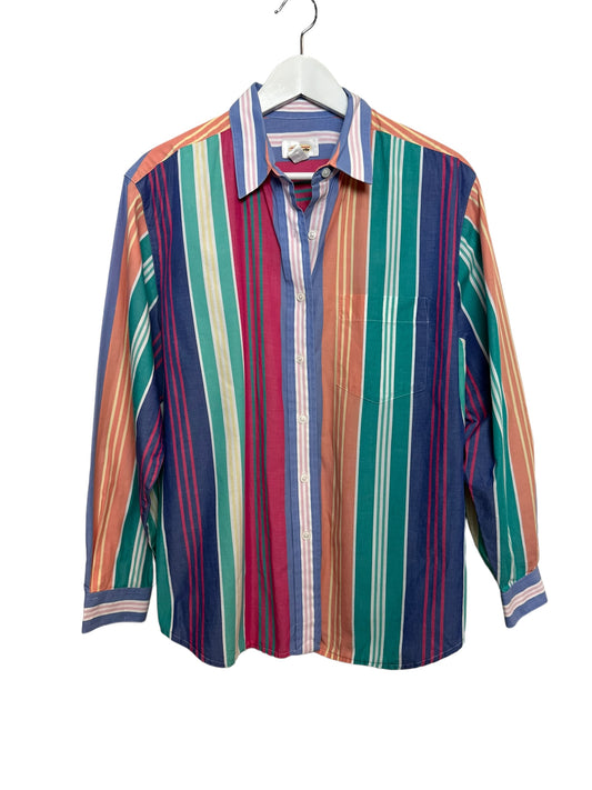 Vintage 90s Talbots Rainbow Bold Striped Button Up Collared Shirt Cotton Medium