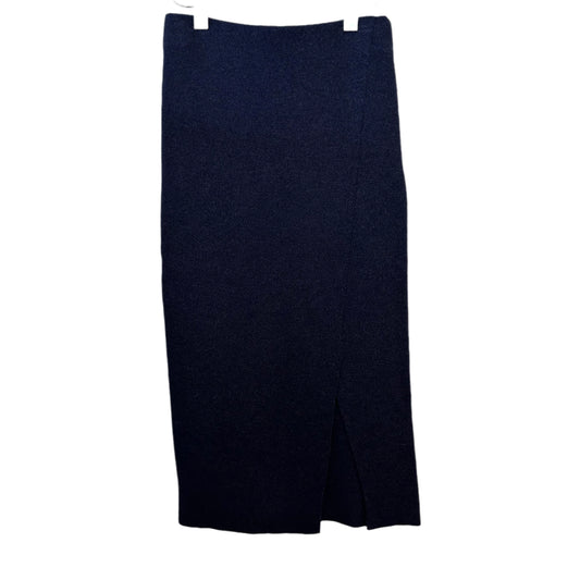 Massimo Dutti Knit Midi Pencil Skirt Navy Blue High Rise Side Slit Sweater Pull On Small