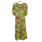 WAYF Floral Midi Dress Surplice Neckline Puff Sleeve Green Pink XS