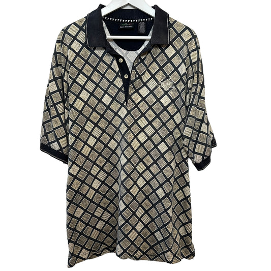 Vintage 90s Greg Norman Polo Shirt Golf Geometric Patterned Black Tan Cotton XL
