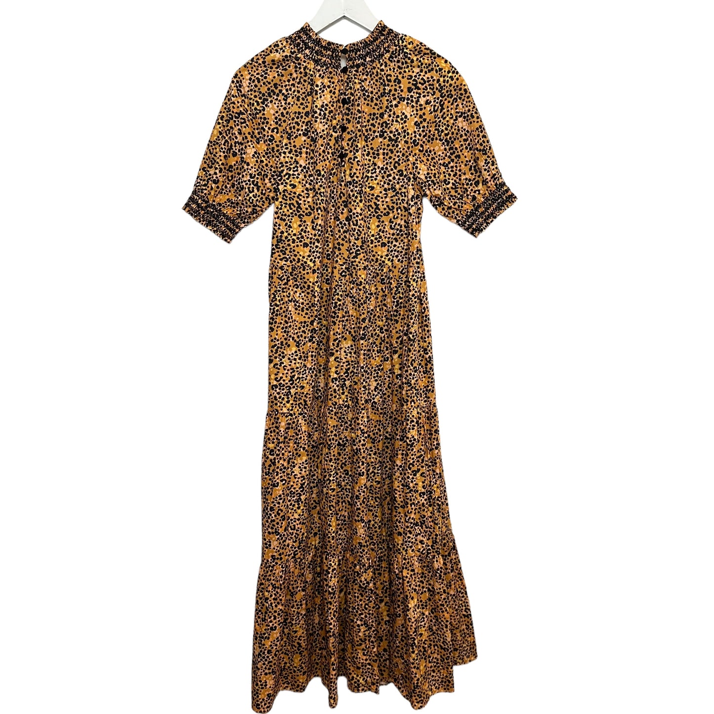 Saylor Kirstin Dress Leopard Maxi Smocked Cotton Short Sleeve Small