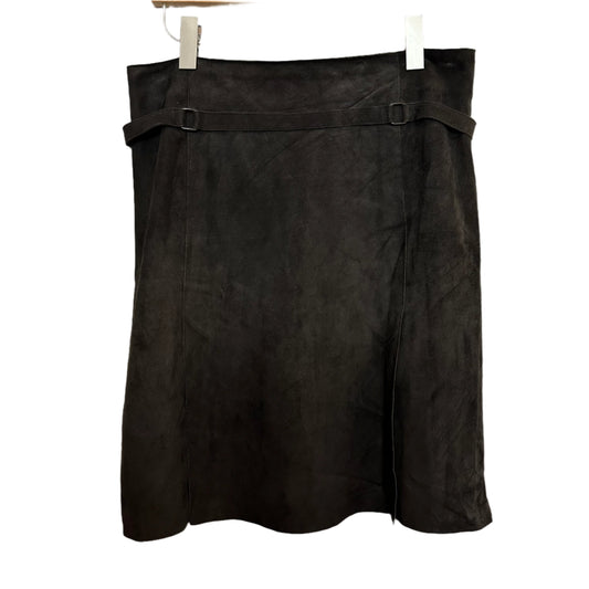 Akris Punto Suede Leather Skirt A Line Switzerland Brown Grey Slits 10