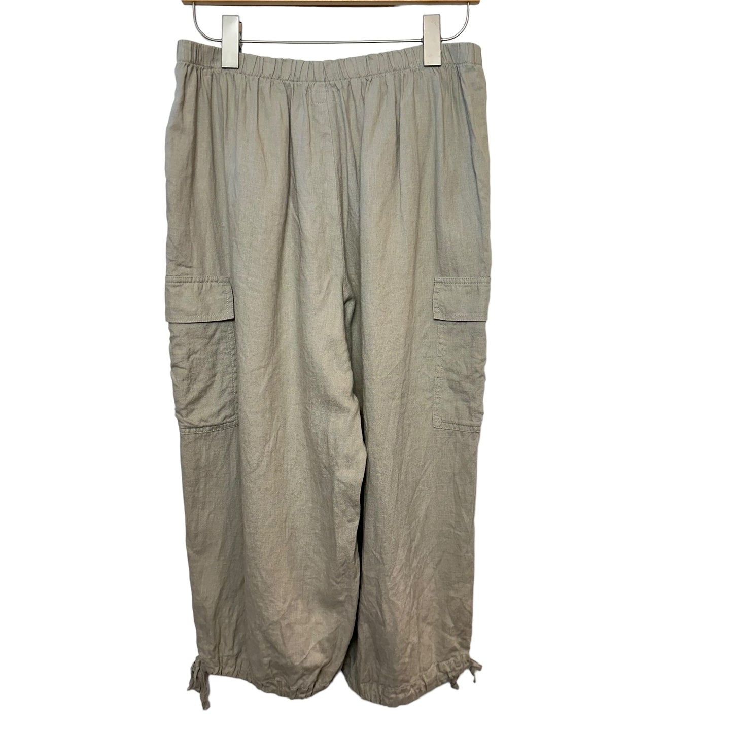 Flax Linen Cargo Pants Tan Beige Pull On Cropped Capri Medium