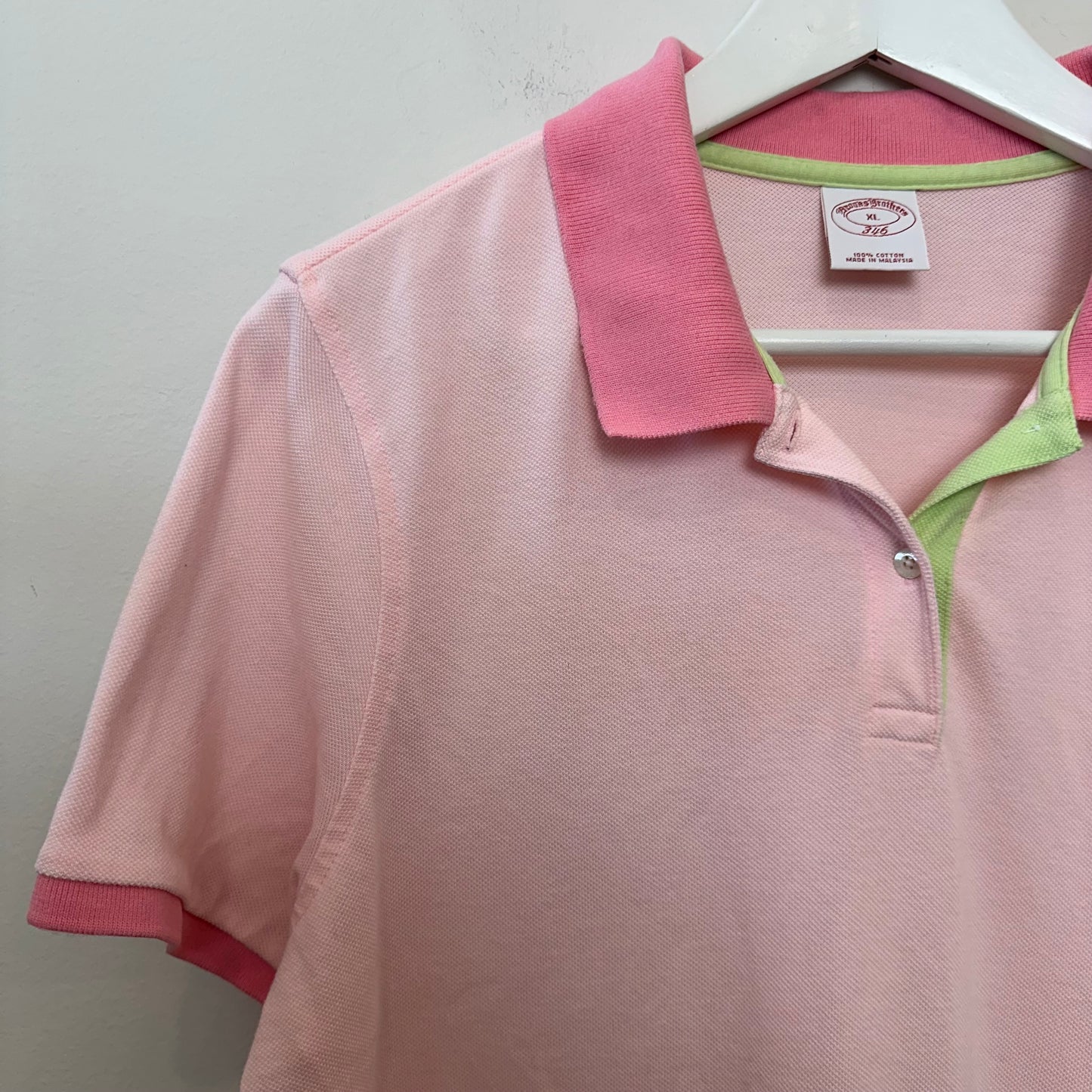 Y2K Brooks Brothers 346 Colorblock Polo Shirt Cotton Pink Green XL