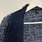 St. John Tweed Blazer Evening Jacket Blue Black Stand Collar Patch Pockets 8