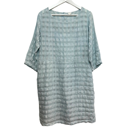 Poetry Round Neck Dress Checkered Seersucker Linen Cotton Blue Ocean 8