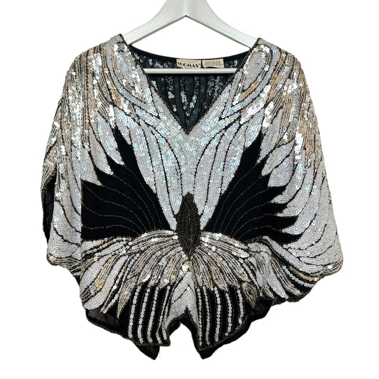 Vintage 80s Shomax Silk Beaded Butterfly Blouse Sequin Top