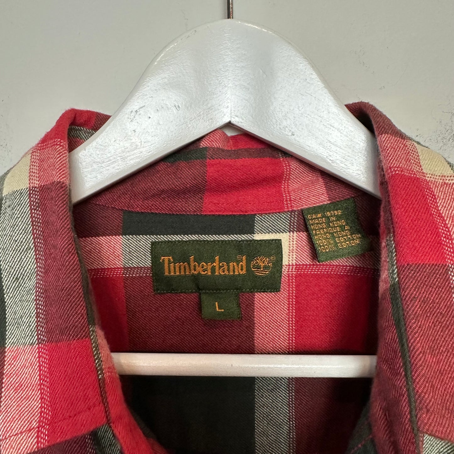 Timberland Flannel Shirt Button Down Plaid Checkered Red Green Cotton Large