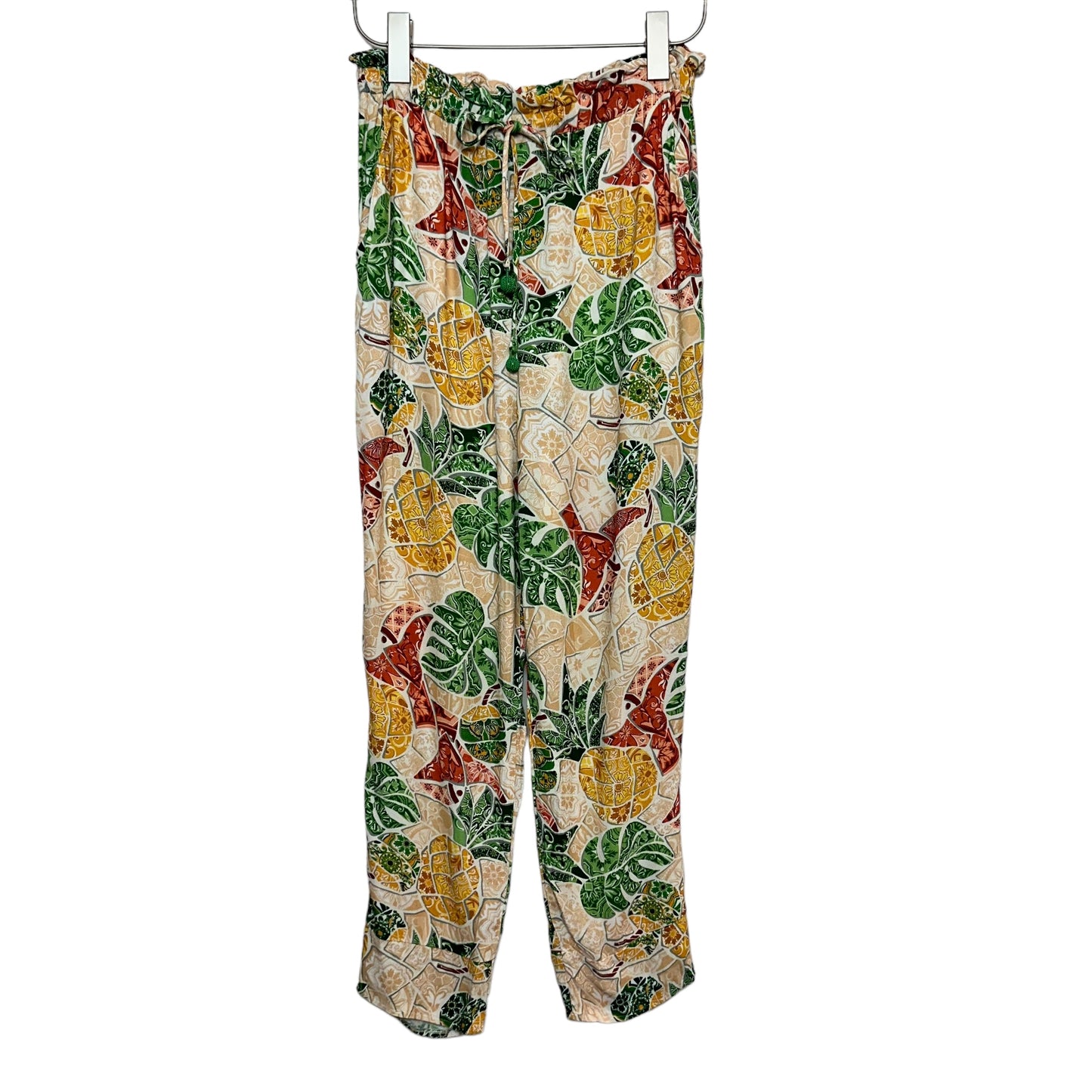 Farm Rio Anthropologie Mosaic Tapered Pants Pull On Tropical Green Cropped XS