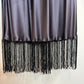 Jaloux / Zalu Silk Matching Set Top and Slip Skirt Beaded Fringe Grey Small