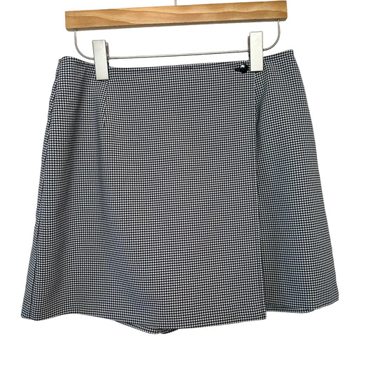 Vintage 90s Gingham Skort Skirt Mini High Rise Black and White