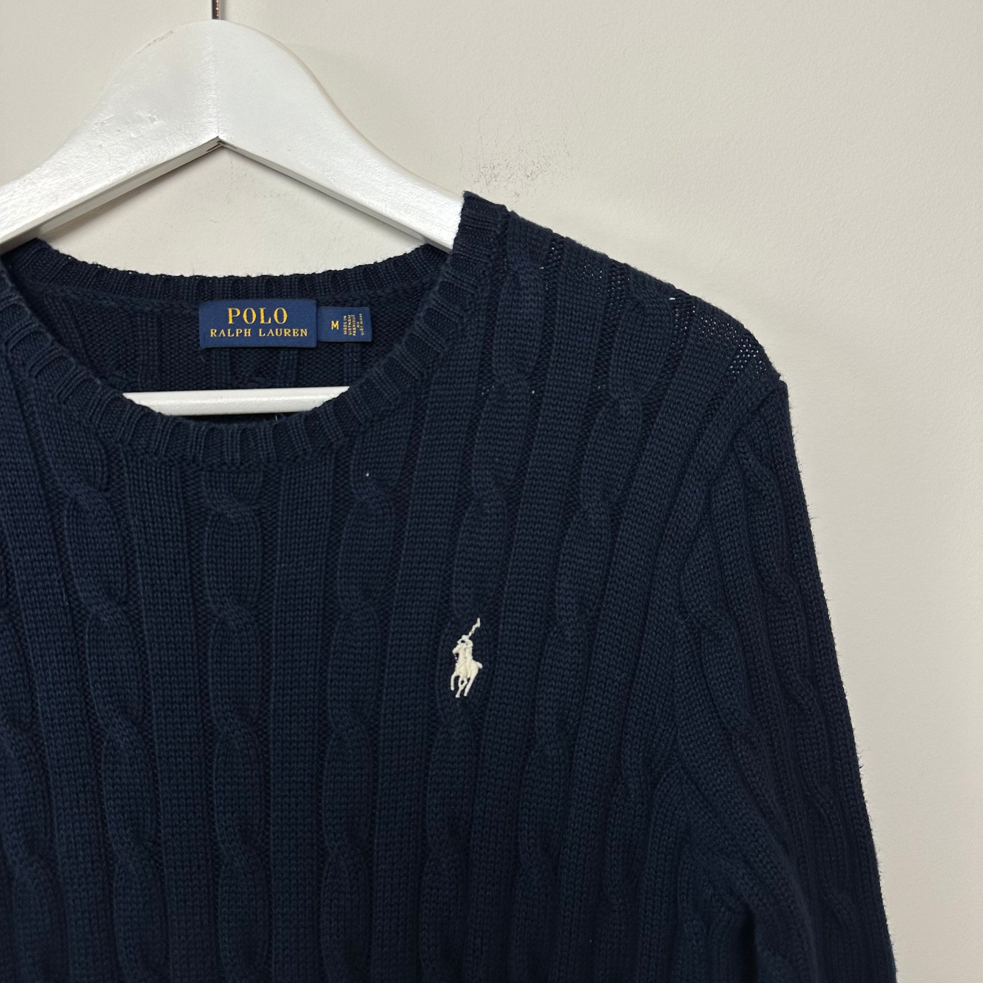 Polo Ralph Lauren Sweater Dress Cable Knit Navy Blue Long Sleeve Mediu ...