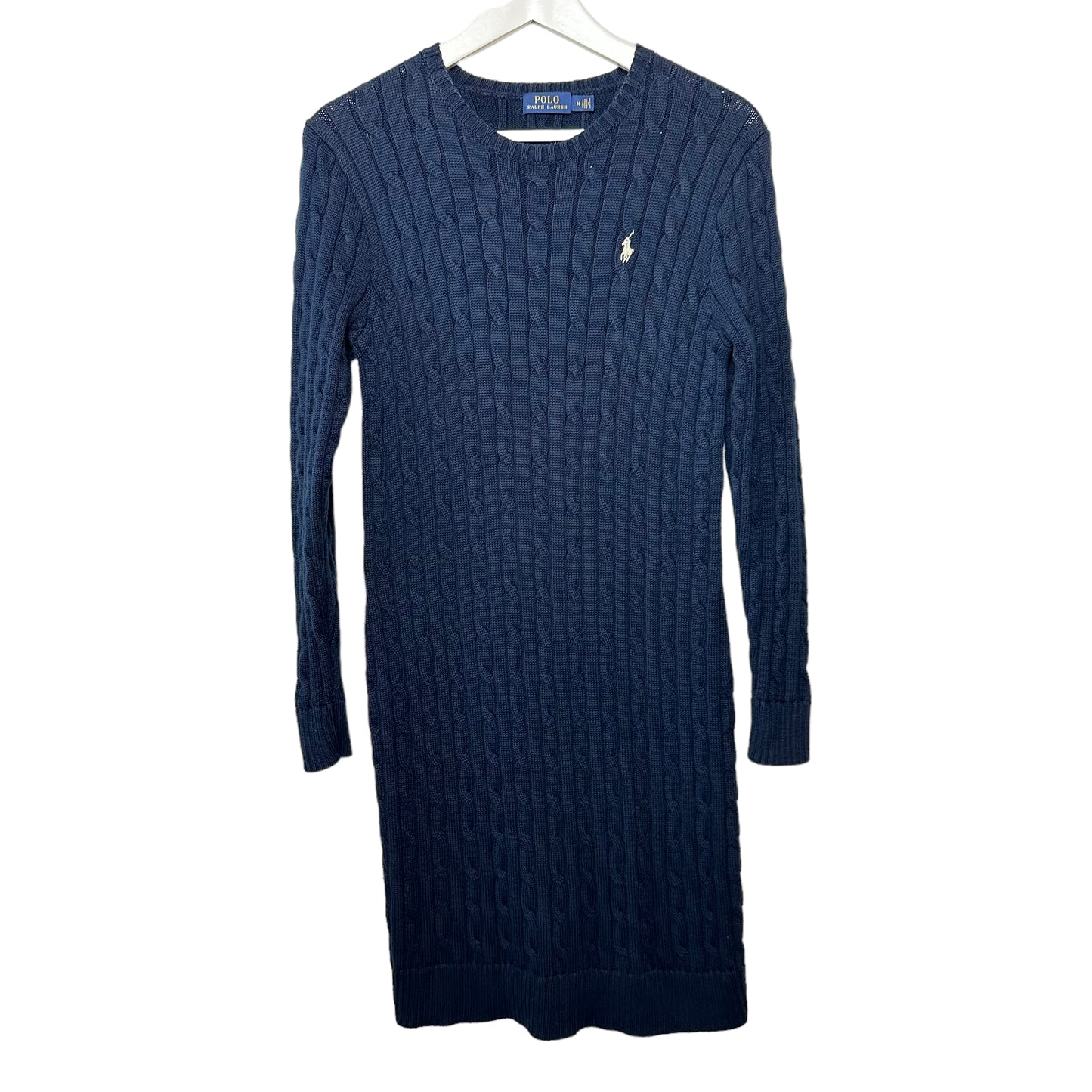 Polo Ralph Lauren Sweater Dress Cable Knit Navy Blue Long Sleeve Medium