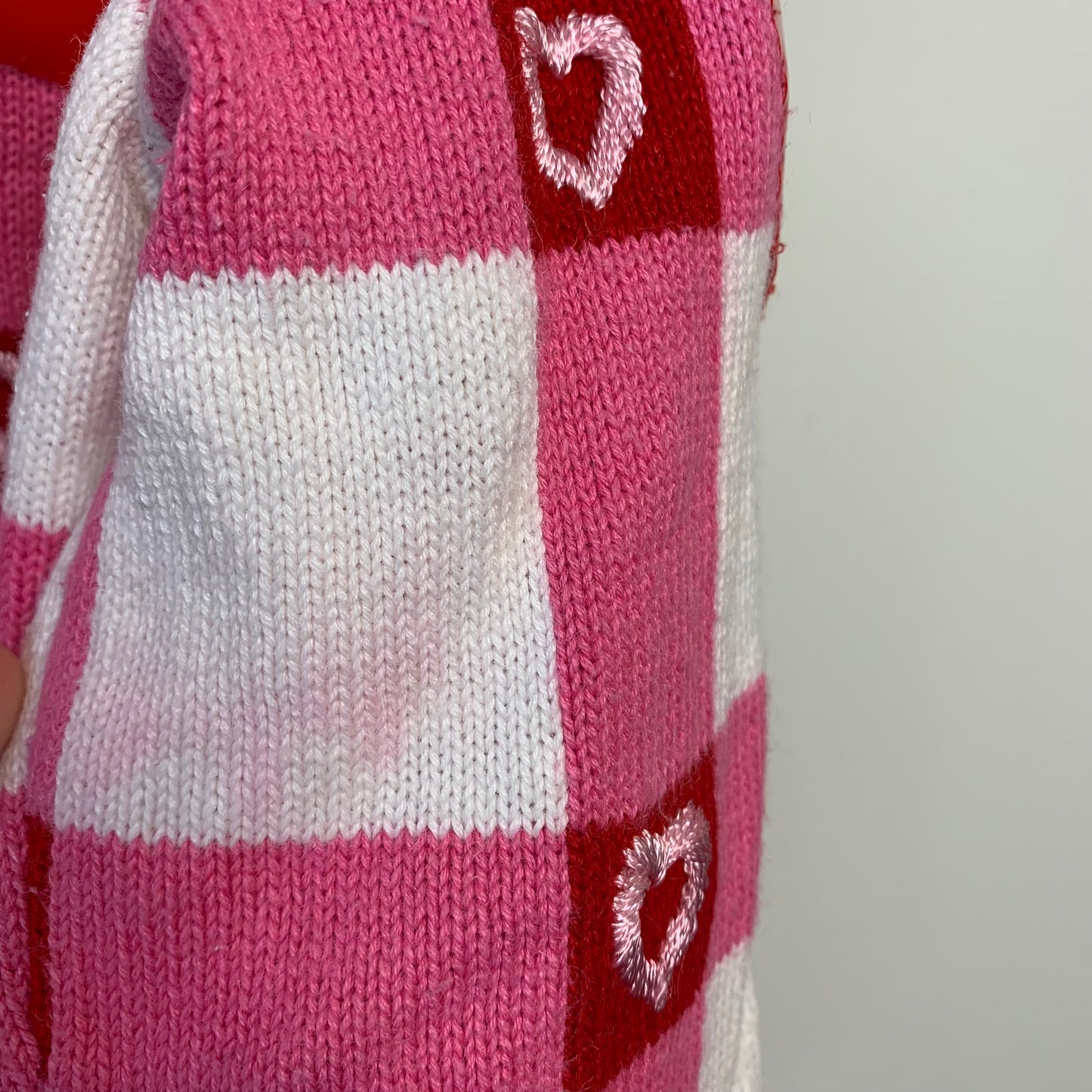 Vintage 90s Michael Simon Pink Hearts Cardigan Sweater Pink Red Checkered Valentines Small