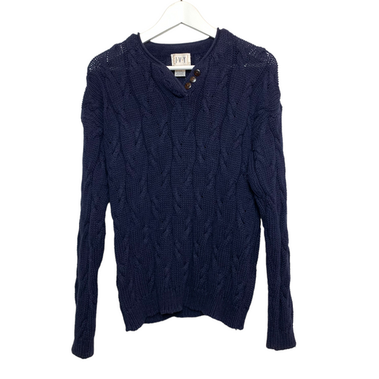 Vintage IVY Navy Blue Cable Knit Henley Sweater Chunky Knit Small