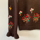 NWT Anthropologie Allison Brown Turtleneck Sweater with Embroidered Flowers XS