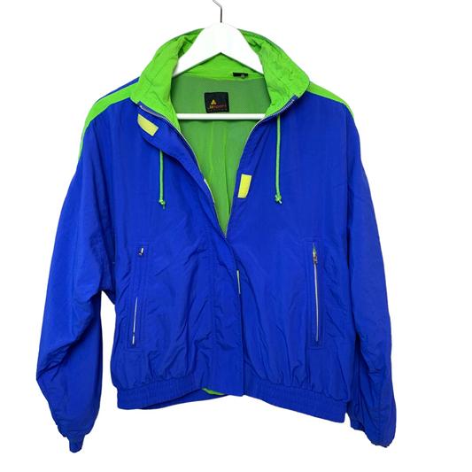 Vintage 90s Liz Claiborne Lizwear Blue and Neon Green Windbreaker Jacket Athletic Petite Small