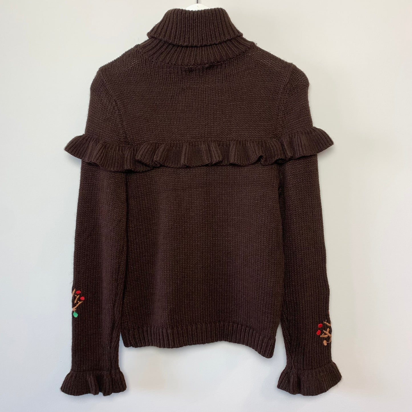 NWT Anthropologie Allison Brown Turtleneck Sweater with Embroidered Flowers XS