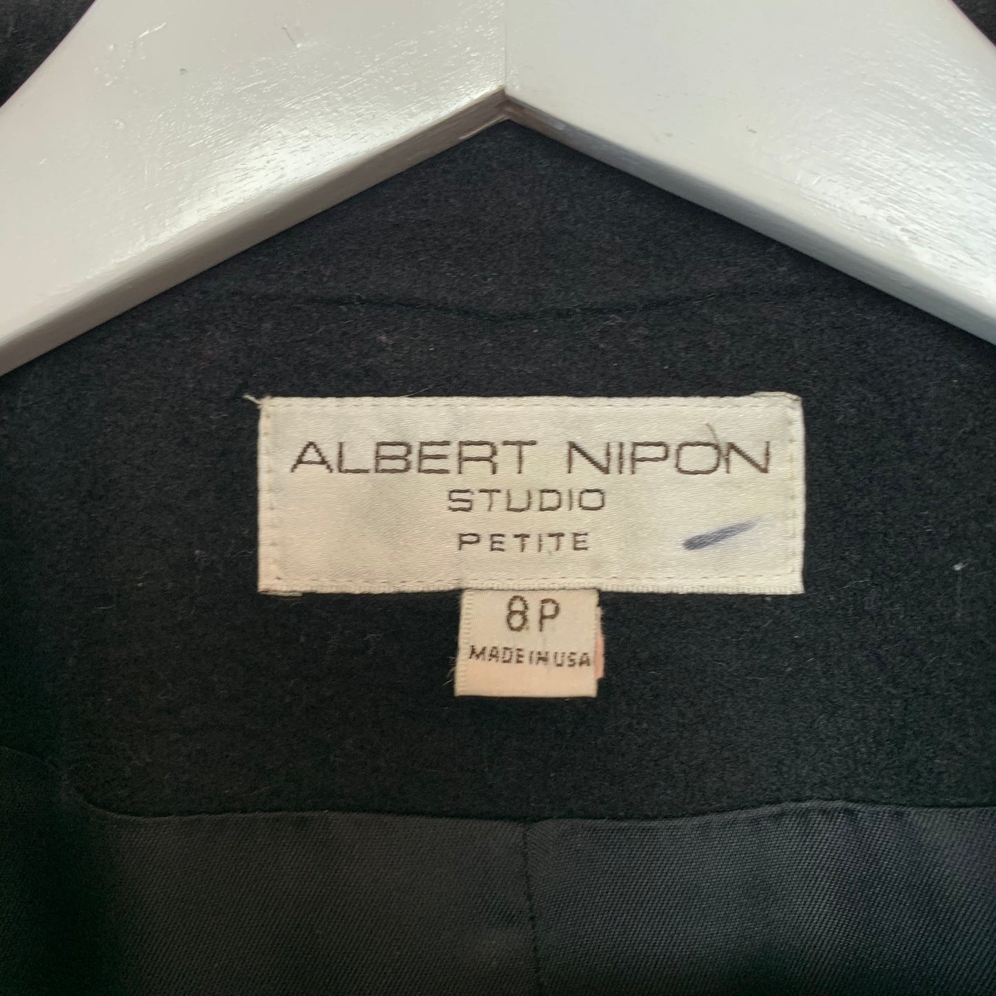 Vintage 80s Albert Nipon Long Coat Black Cashmere Wool 8 Petite