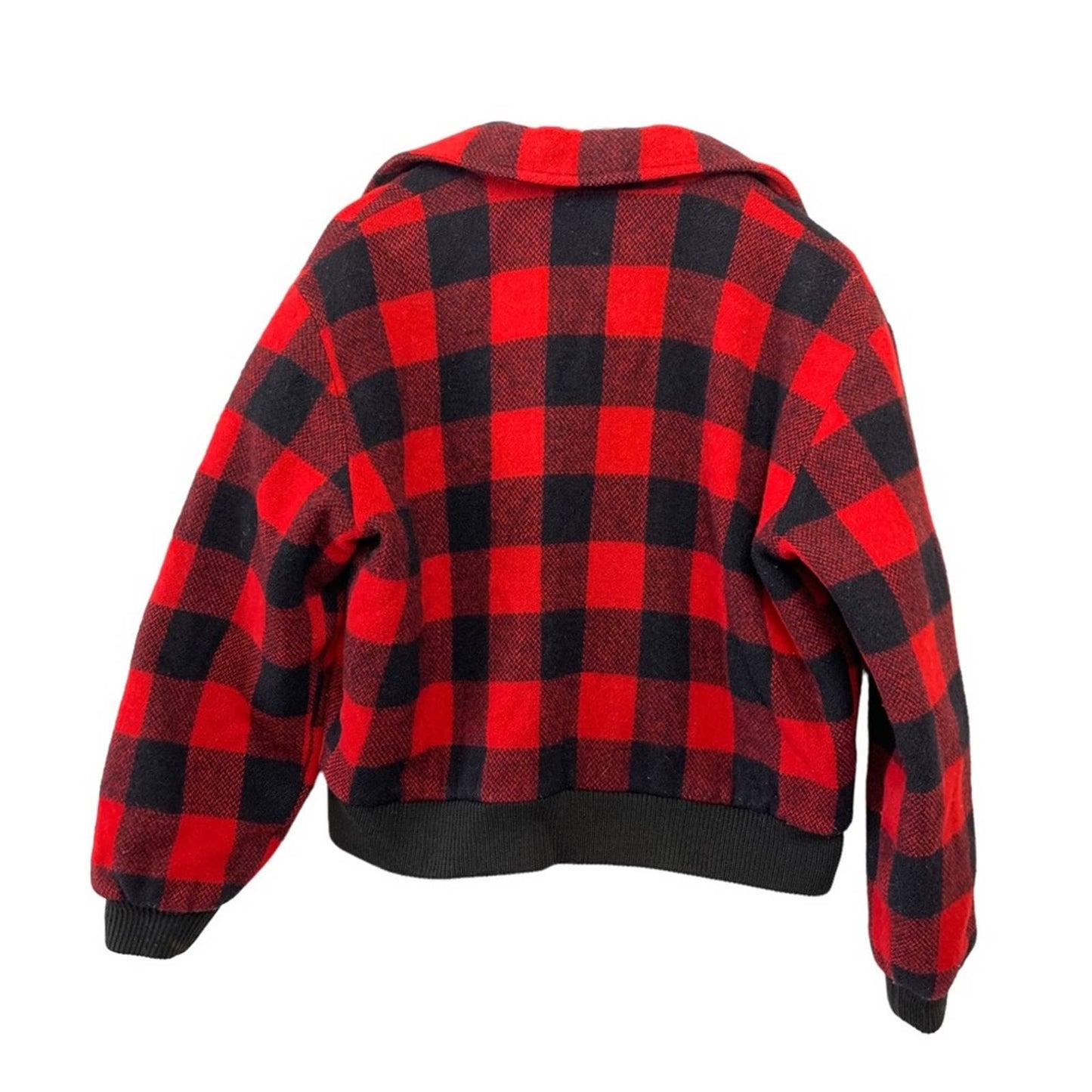 Vintage Johnson Wool Buffalo Plaid Bomber Jacket Red Black Checkered Small