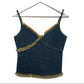 Y2K Blue Port Denim Jean Crop Top Open Back Cotton Medium Sleeveless